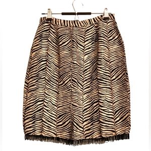 100 % Silk Skirt Black and White Animal Print with Bead Fringe